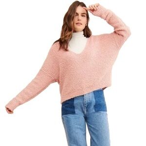 Free People Pink Cotton Oversized Slouchy Boucle Finders Keepers Sweater